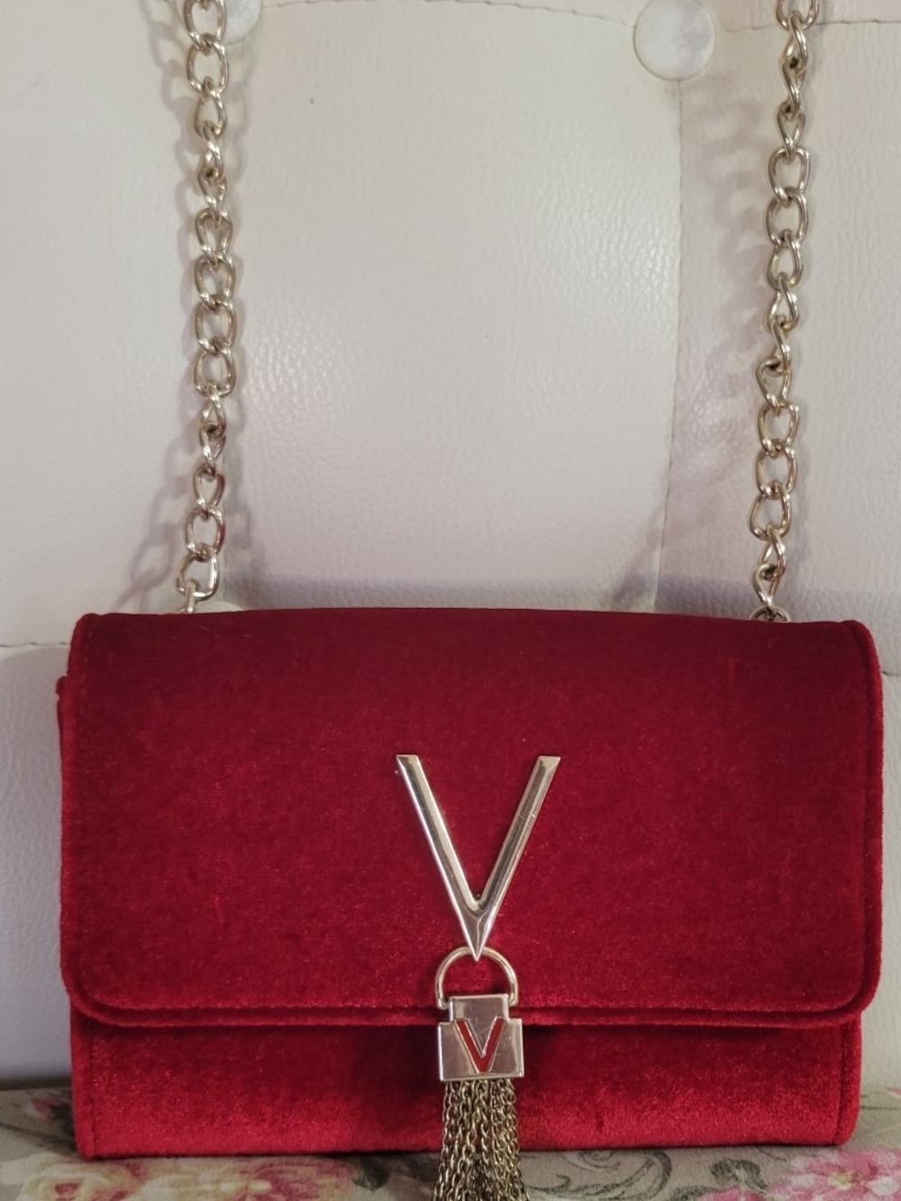 Mario Valentino Red Velvet Chain Shoulder Bag